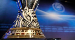The Europa League trophy is shown during the draw for the Europa League 2009/10 third qualifying round at the UEFA headquarters in Nyon, Switzerland, Friday, July 17, 2009.(KEYSTONE/Martial Trezzini)