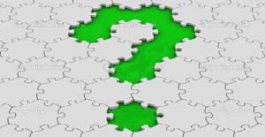 white jigsaw puzzles with red question mark
